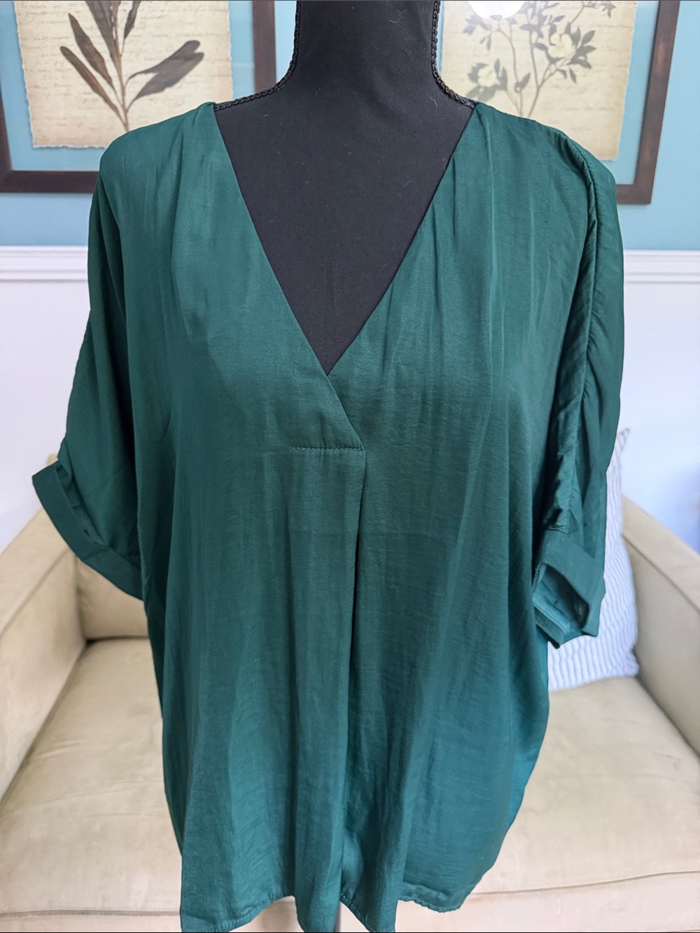 glam Deep Green V-Neck Relaxed Tunic